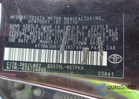 2011 Toyota Avalon Limited from USA, damaged, VIN 4T1BK3DB7BU385791